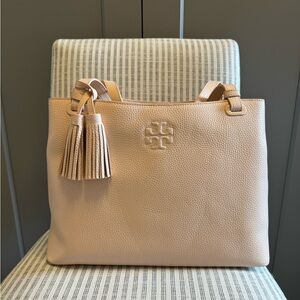Tory Burch Thea Tassel Pink Pebbled Leather Tote Bag